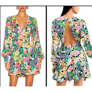 AFRM Womens merion mini Bright Floral Print Cut-Out Party Mini Dress XL Large
